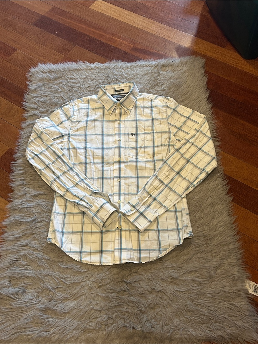 Abercrombie and fitch men’s muscle cotton blue, white and gray button front